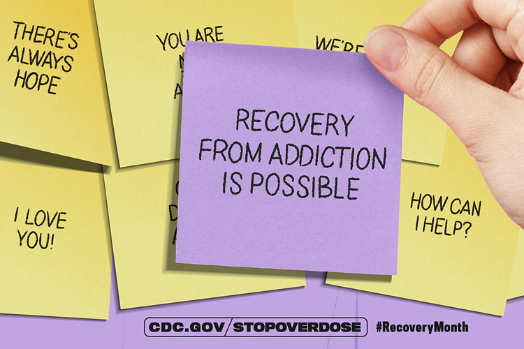 Graphic of post-it notes with various messages of support for recovery from substance use disorder