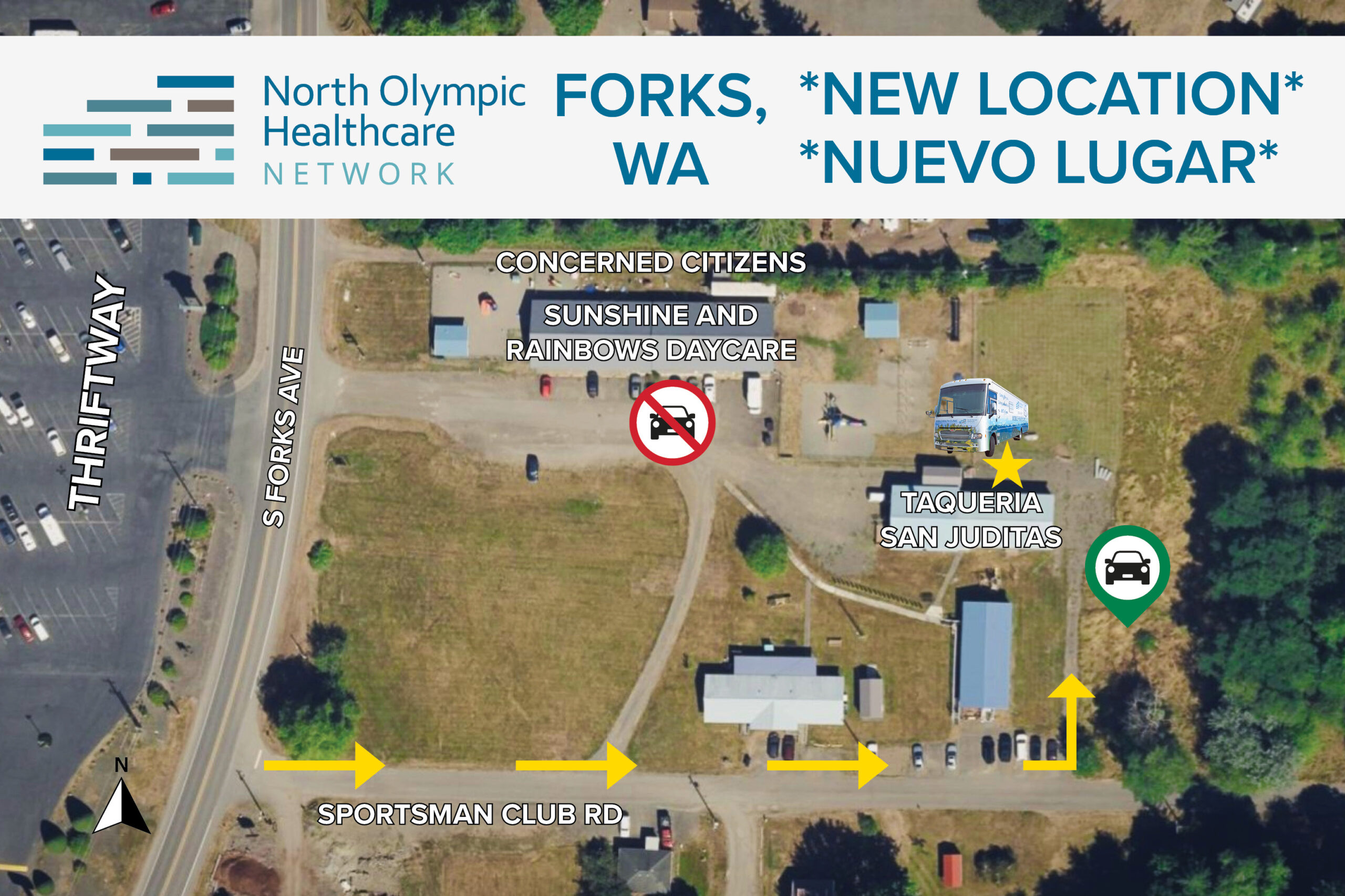 MHC Forks Map Rev Map showing location of NOHN Mobile Health Clinic in Forks, WA